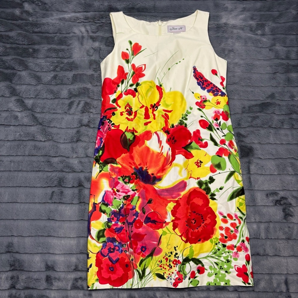 Jessica H Womens Floral Sleeveless Sheath Dress Cream Red Yellow Petite 4P 9293